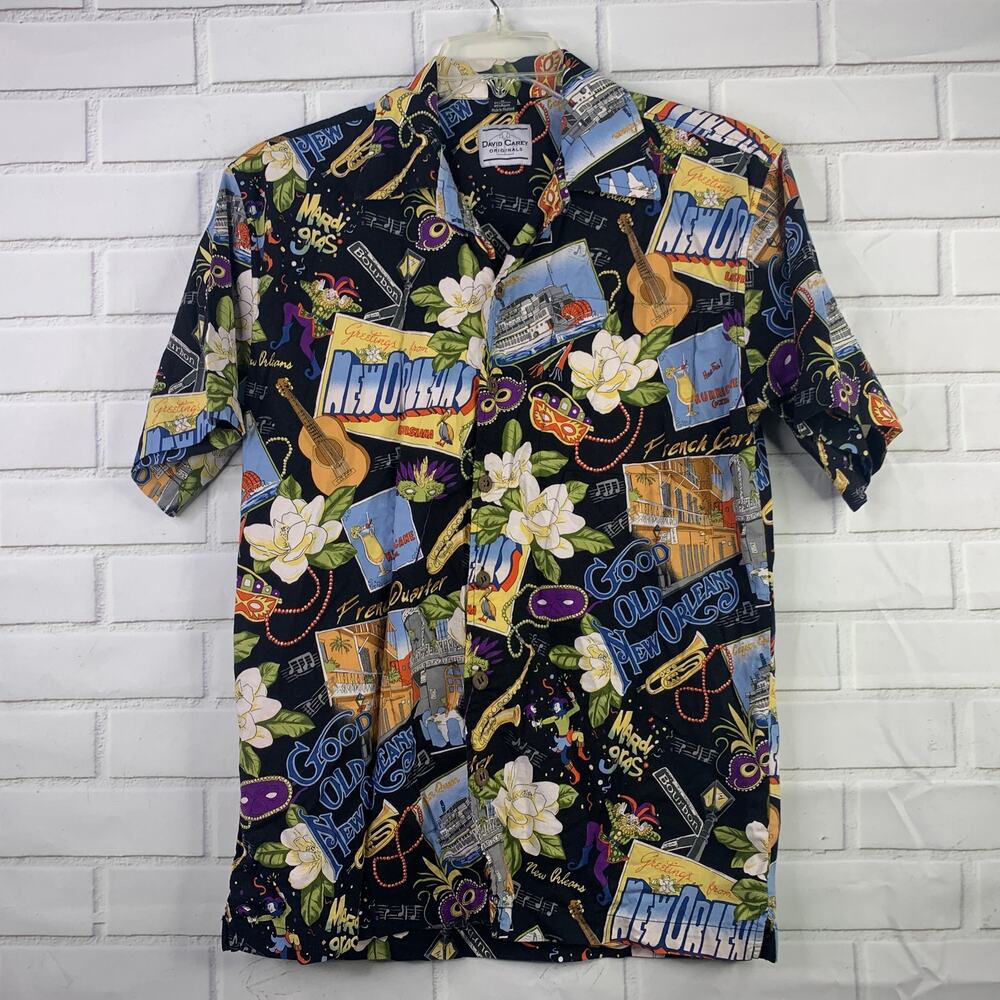 David Carey Originals shirt Hawaian style New Orleans Mardi Gras medium men's